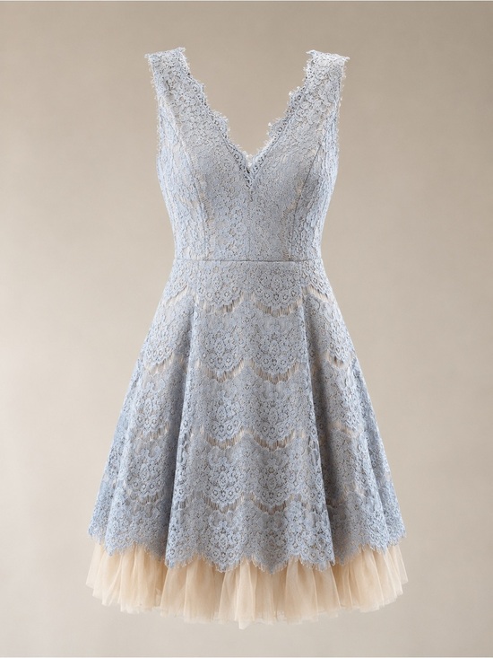 Trixxi Dresses & Skirts - Sleeveless V-Neck Lace Fit & Flare Dress in Light Blue with Cream Hem size S